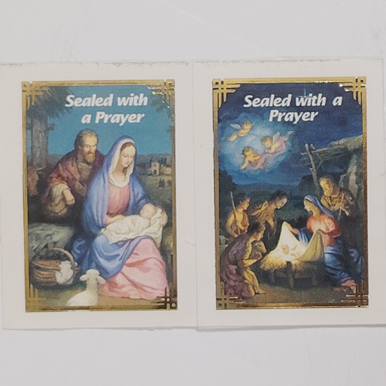Lot of 2 Nativity Seal Stamps “Sealed with a Prayer” Prayer Stickers 1½" x 1¾"