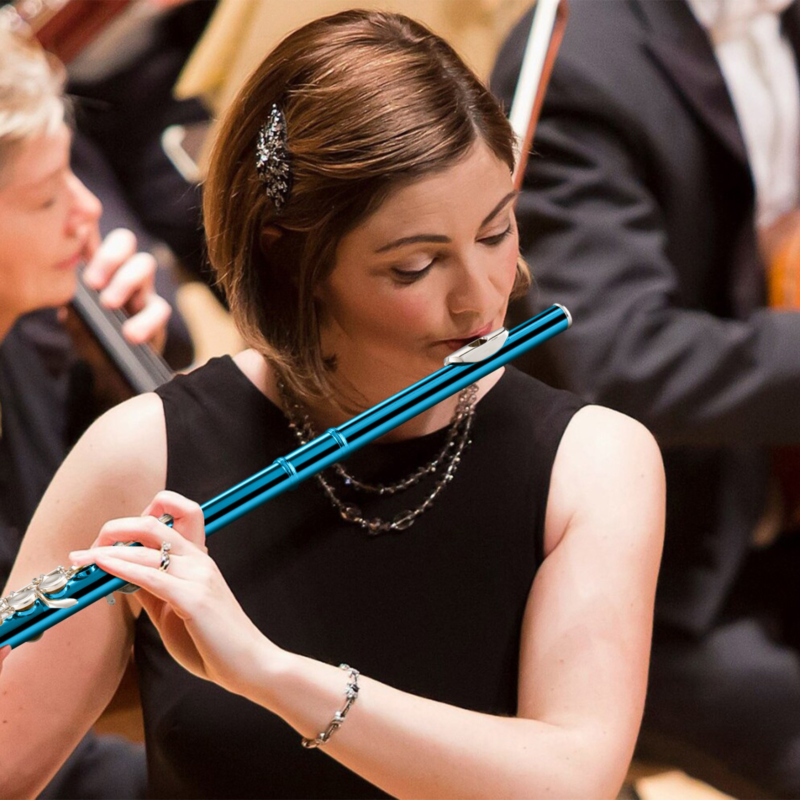 PogoLab CONCERT FLUTE | BLUE SCHOOL BAND WITH STAND HARD CASE & ACCESSORIES