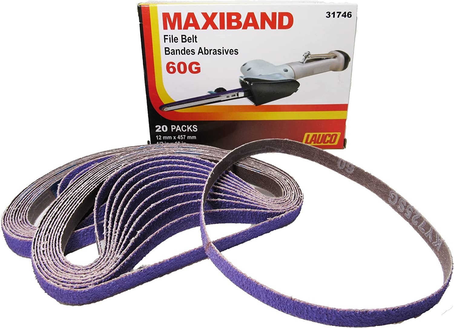 Purple File Sanding Belt Abrasive 1/2 in x 18 IN- Pack of 20 - GRIT 60