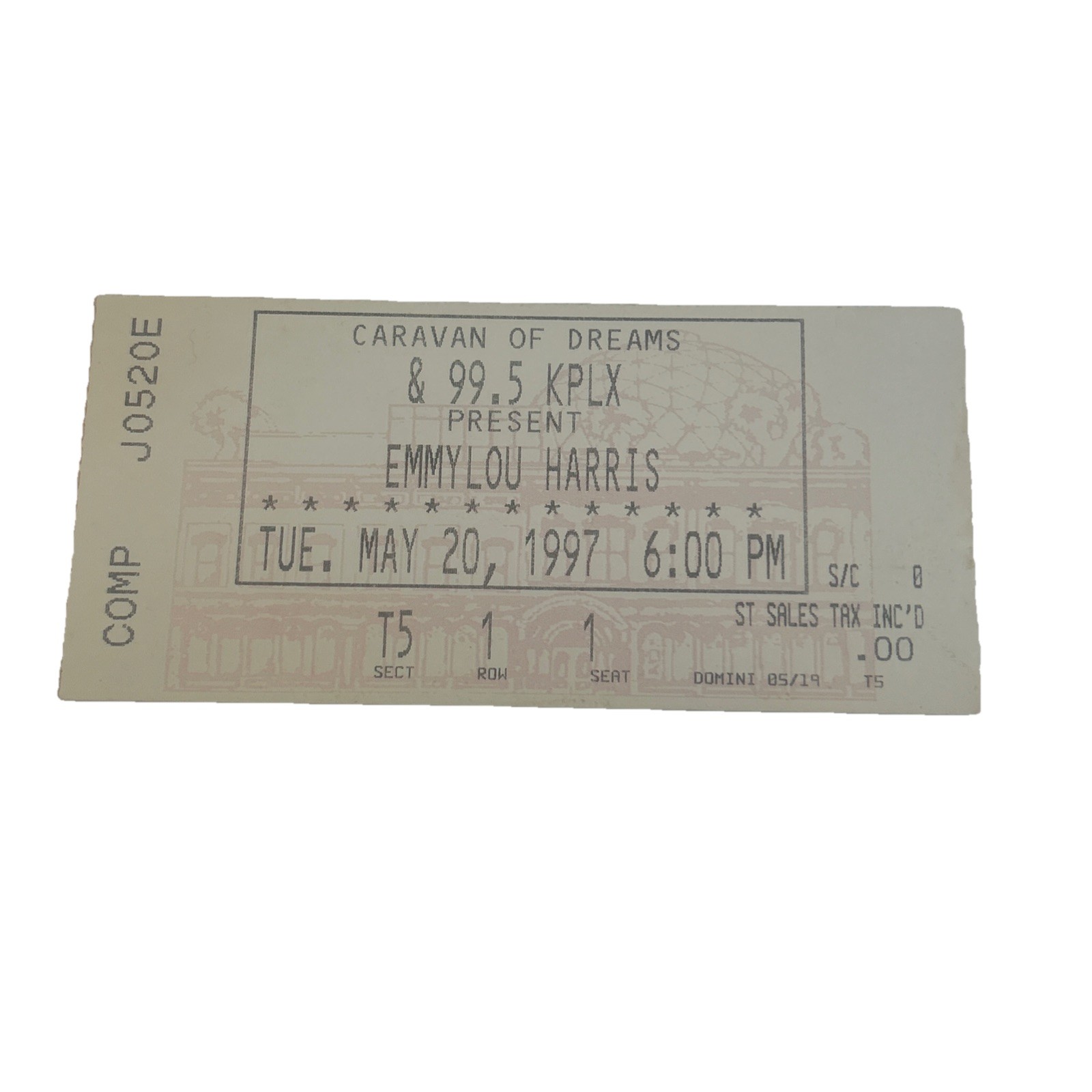1997 Emmylou Harris Concert Ticket Stub Caravan of Dreams Dallas 5/20 Front Row!