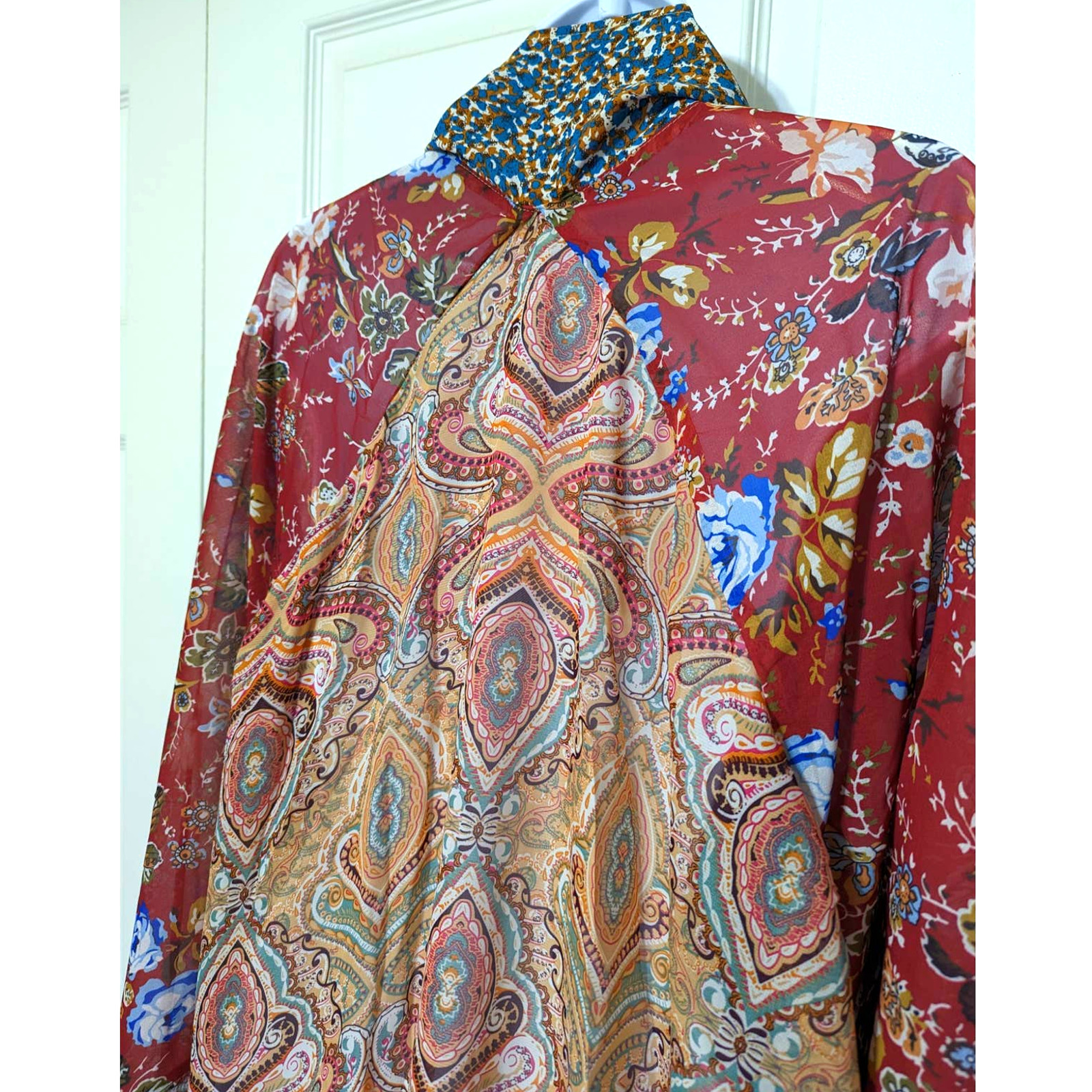 Umgee Sheer Long Paisley Floral Boho Kimono in Berry Mix Plus Size 1XL/2XL