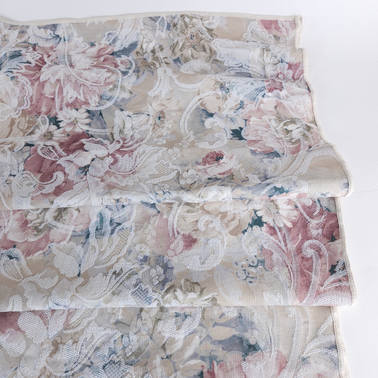 Tablecloth  Damask Woven  Pastel Floral  Reversible White 54" x 80"