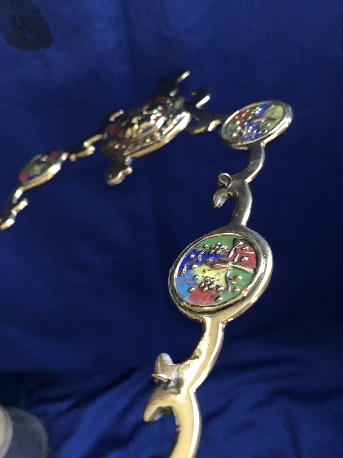 Vintage Antique Chinese Cloisonné Brass Gong Temple Bell Frame (No Bell) Symbols