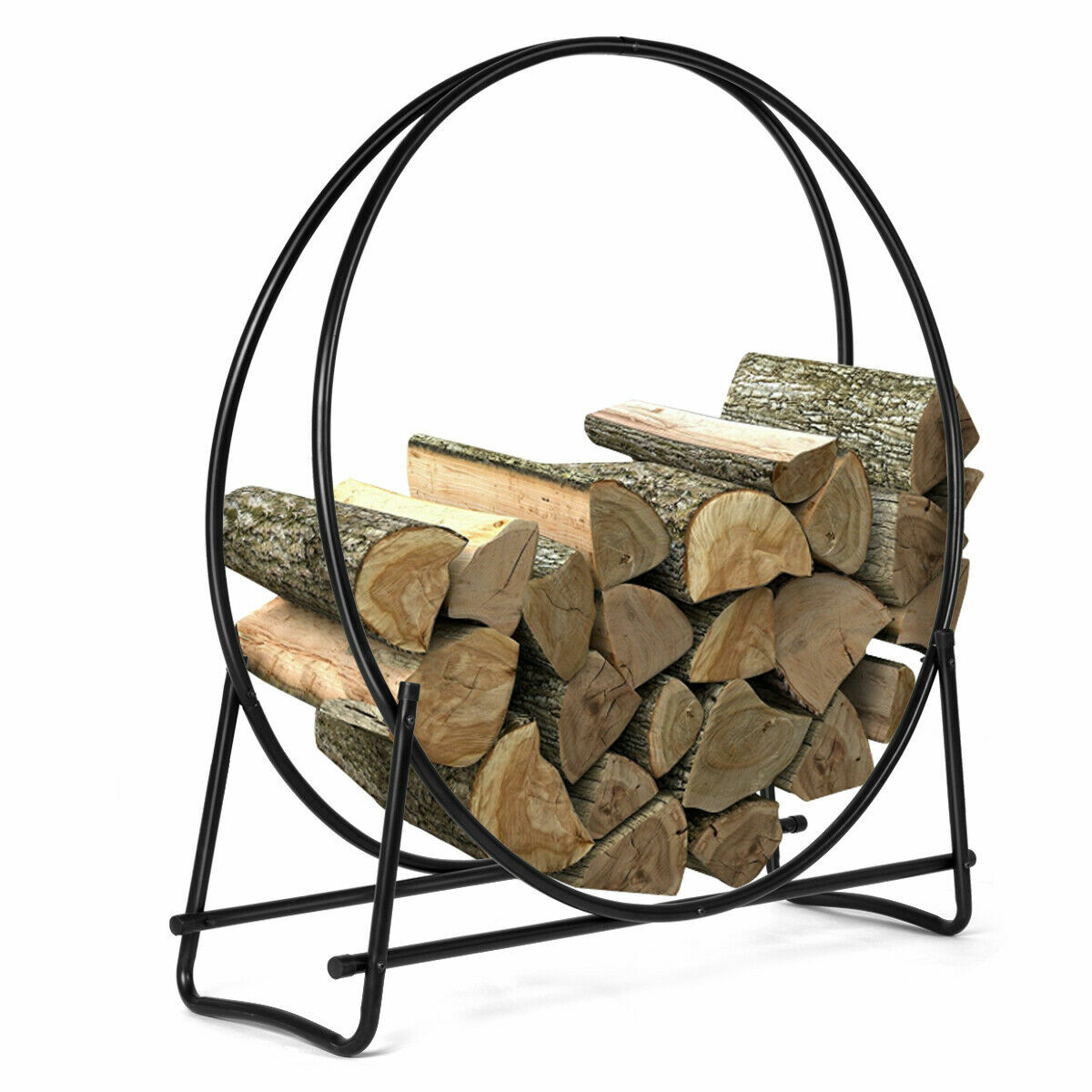 40-Inch Tubular Steel Log Hoop Firewood Storage Rack Holder Round Display New