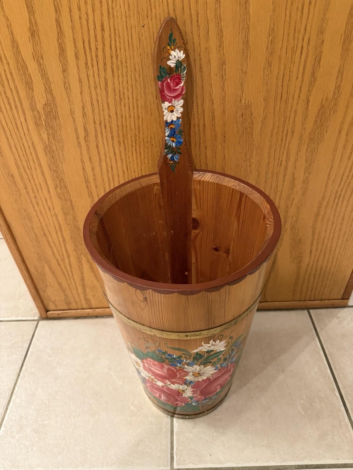 VTG Wood Umbrella Cane Plant Stand Handcrafted Painted Country Farmhouse 24"