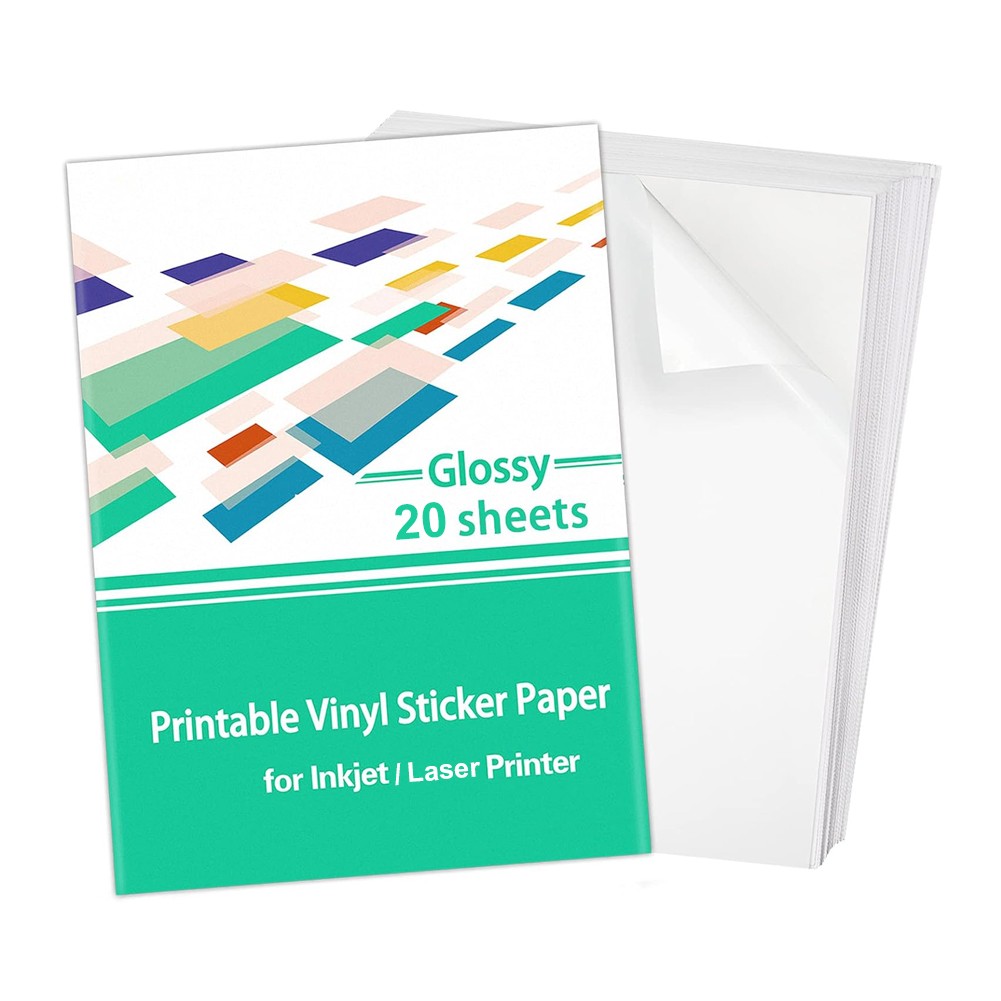 20 Printable Vinyl Sticker Paper 8.5x11 Glossy Waterproof Decal for Laser Inkjet