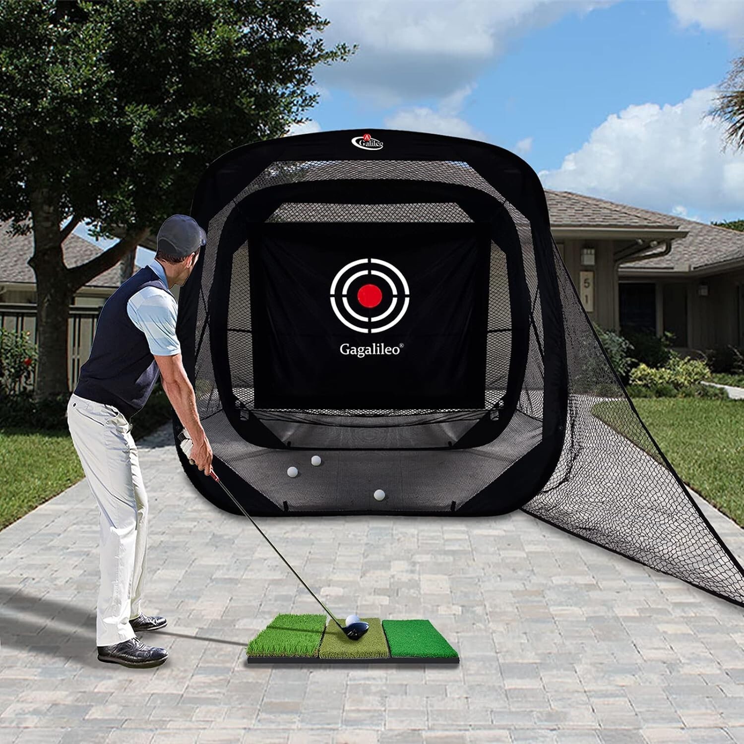 7X7FT Pop Up Golf Hitting Chipping Practice Net for Outdoor with Target zone