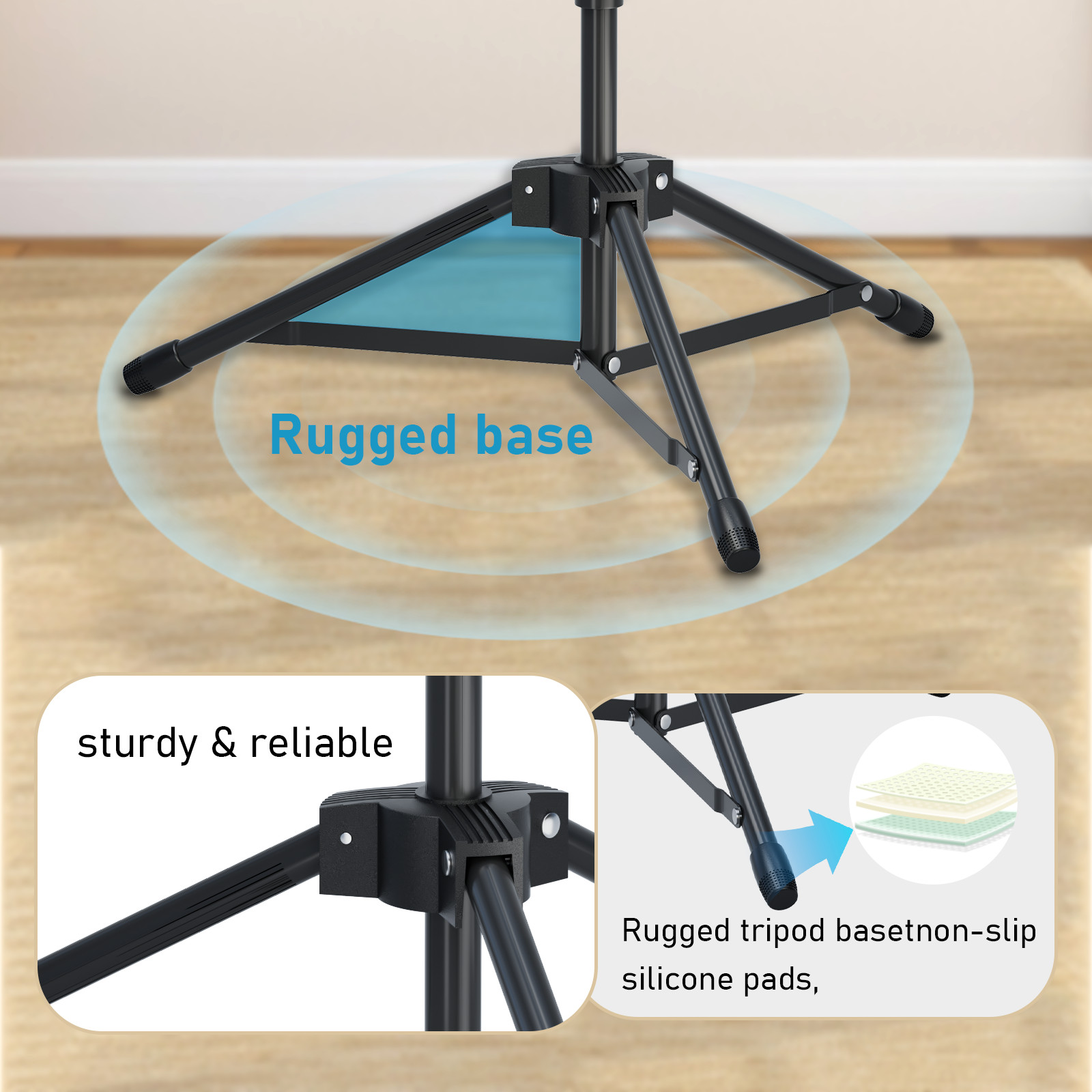 GUITTO Microphone Floor Stand with Phone/Tablet Holder Adjustable Boom Mic Stand