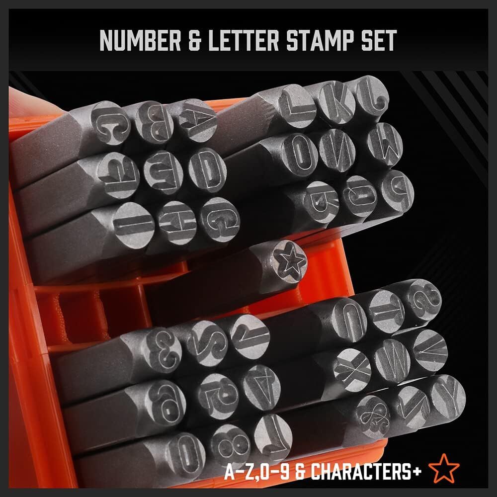 37PC Number & Letter Stamp Punch Set 1/4 6mm (A-Z&0-9+Star) Plastic Wood Leather