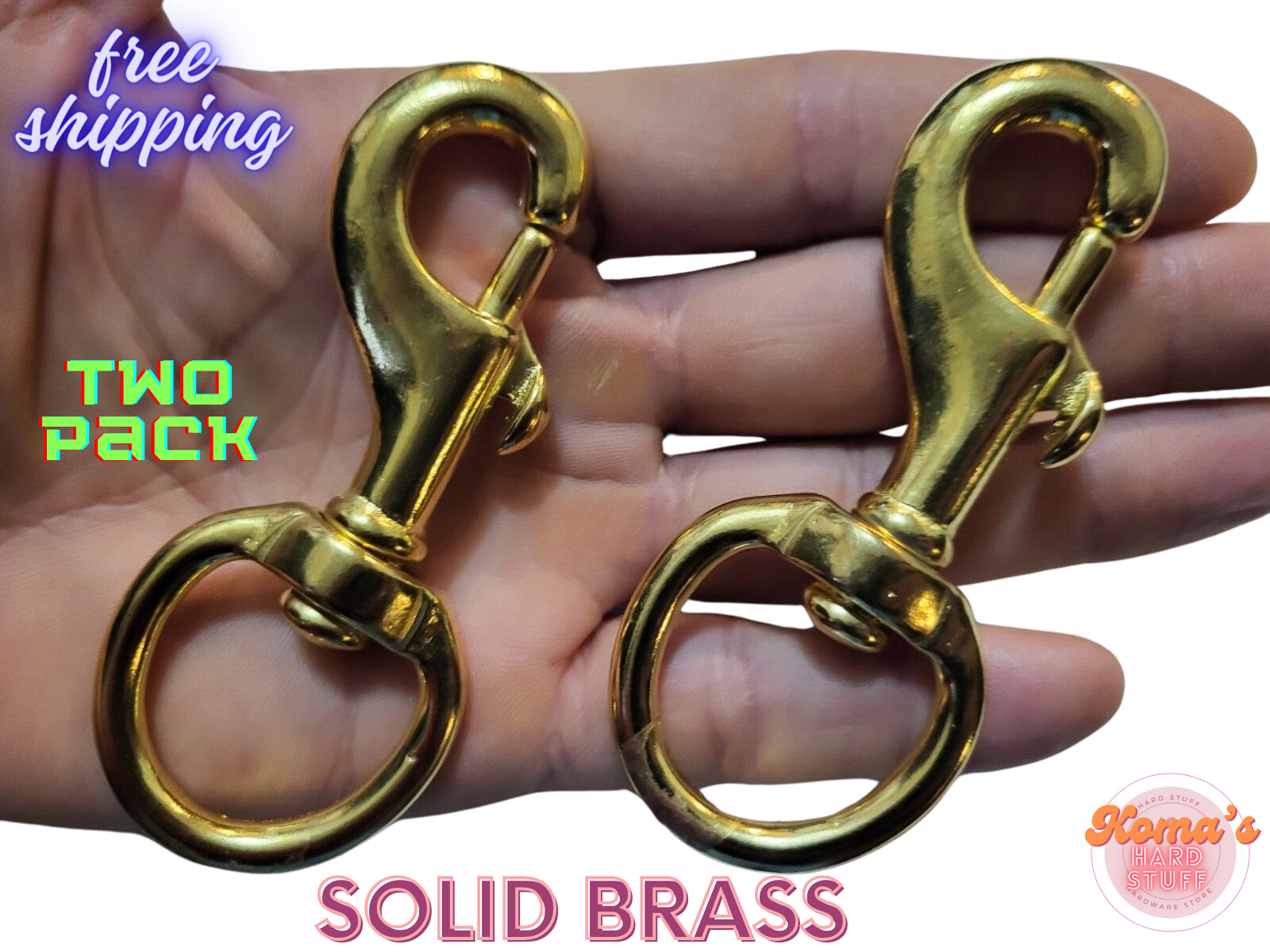 3 5/8" Heavy Duty Solid Brass Swivel Eye Snap Large 1" round Eye (2 Pack) SWL 96