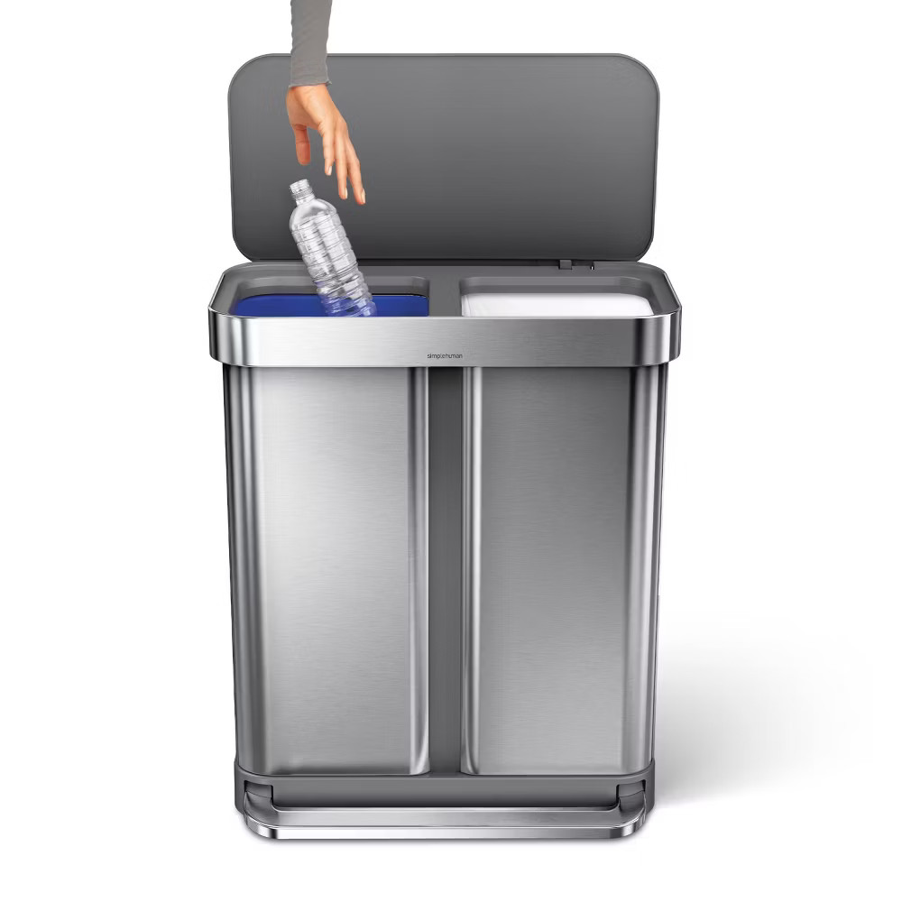 simplehuman Dual-Compartment Trash Can Gray 58L Kitchen Step Bin