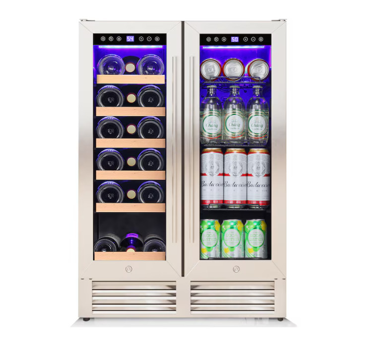 COWSAR 3.96 Cu Ft 18 Bottle Built-In Dual Zone Wine Cooler Silver SALE/FREE SHIP