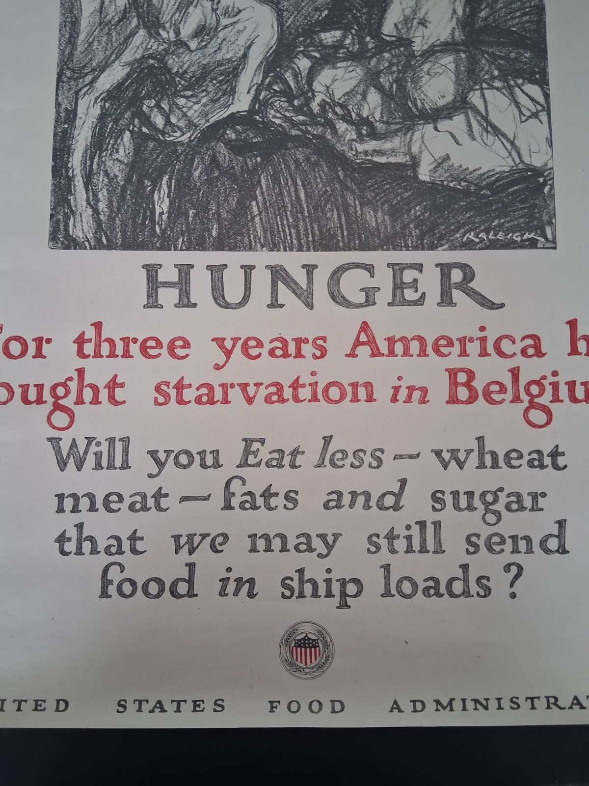Original WWI America Has Fought Hunger In Belgium Poster US Food Administration