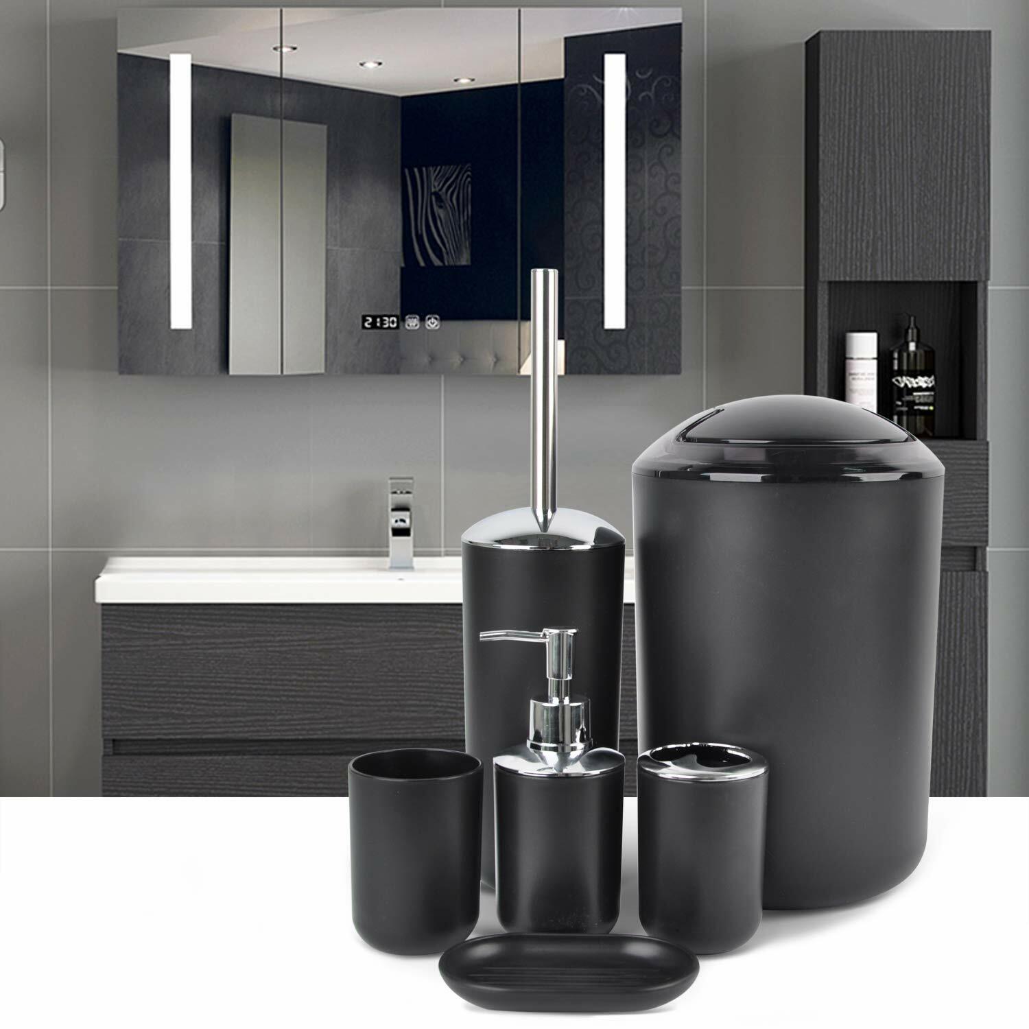 Bathroom Accessories Set 6 Piece Bath Ensemble for Decorative Countertop Black