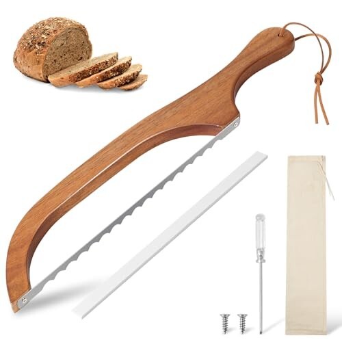 15.7 in Serrated Bread Slicer, Sourdough Bread Knife, Stainless Steel Bow Knife
