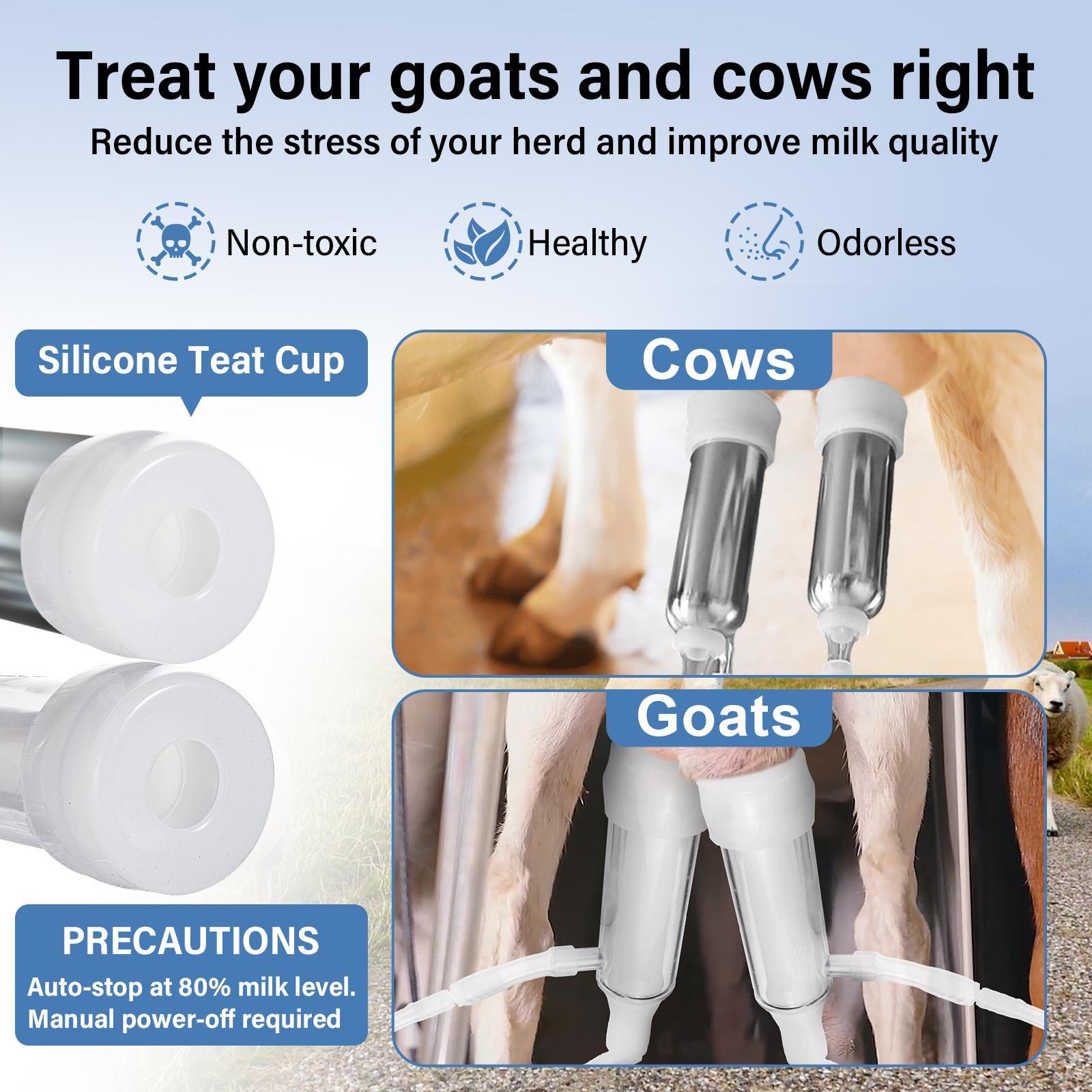 7L Electric Milking Machine Vacuum Impulse Pump Goat/Cow Milker Stainless Steel-