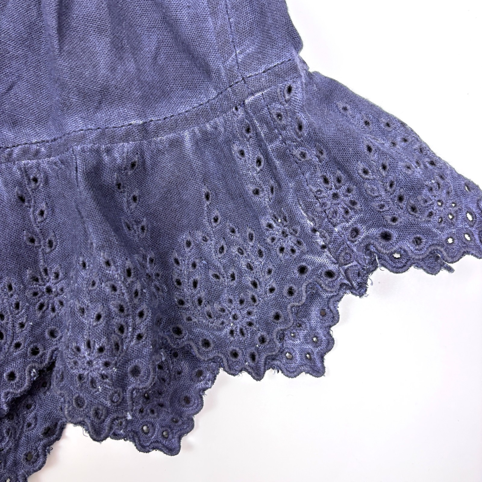 Free People Mariella Pull On Shorts Womens Sz S Navy Blue Eyelet Hem Rope Tie