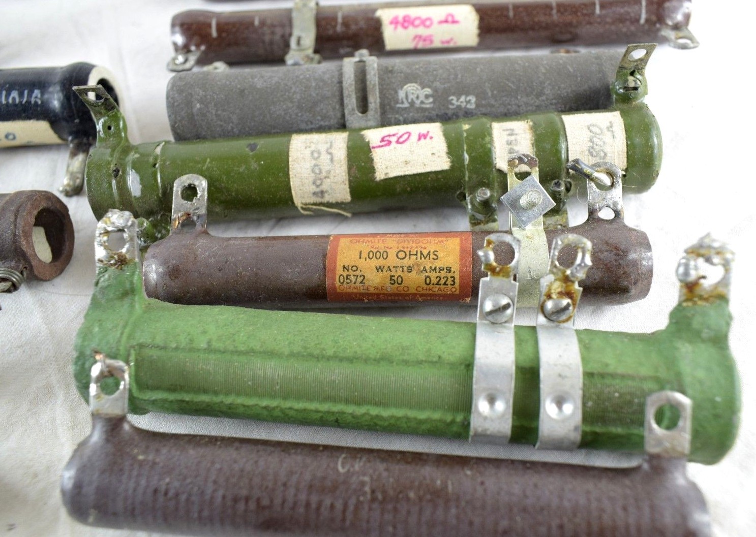 1930's-40's Vintage Tube Radio Resistors Transistors Big Lot 2 Cigar Boxes Full