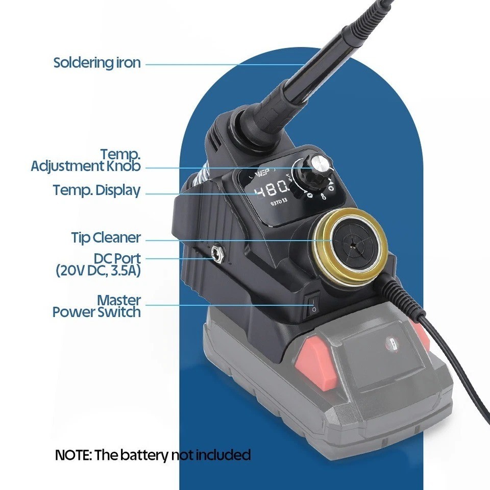 WEP 937D-I Cordless Digital Soldering Iron Station for Milwaukee 18V Battery