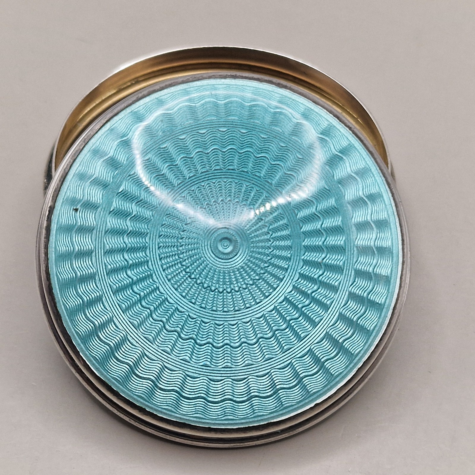 Antique Sterling Silver & Guilloché Enamel Circular Box by Lawrence Emanuel 1919