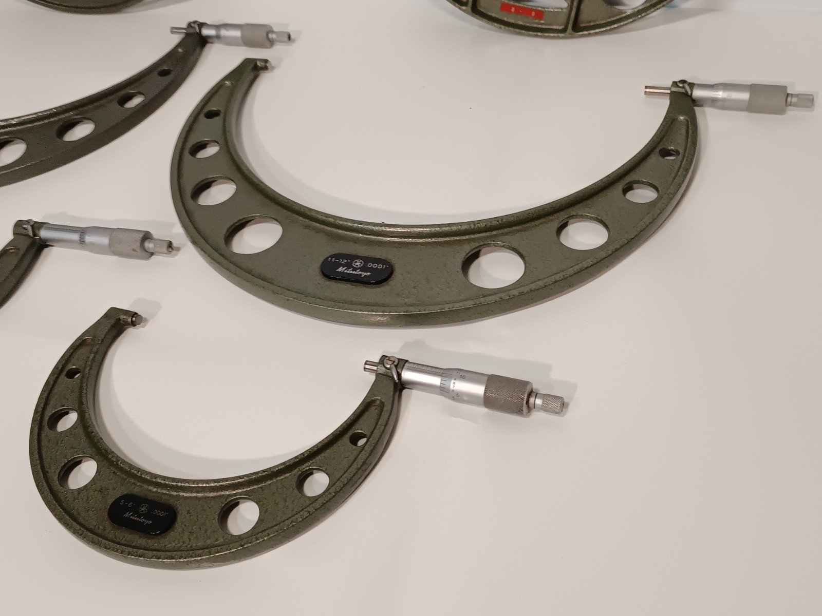 Mitutoyo Outside Micrometer Set, 6 Sizes, 5" - 11" Overall Range, .0001" Grad