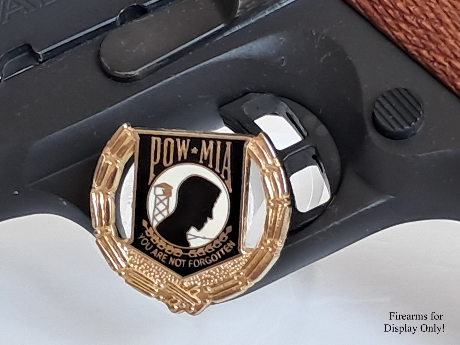 Handgun Firearm Gun Safe Shelf Display Rod - 1 & 1/8" POW*MIA Enamel Topper