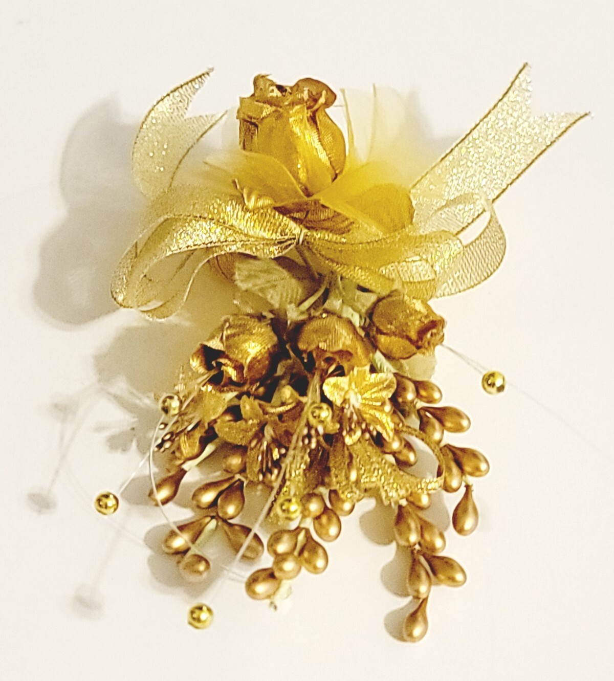Set of 3 White or Gold Boutonniere For Wedding Prom, Artificial Flowers