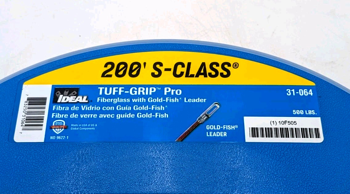 IDEAL 31-064 S-Class Fiberglass Fish Tape with Leader, 200 ft. x 3/16 in.