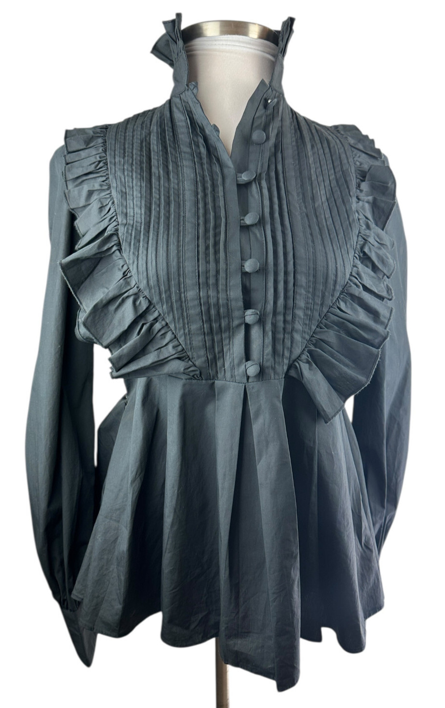 *Flawed* Victorian Choice Black Blouse Steampunk Witchy Goth Button Top Medium