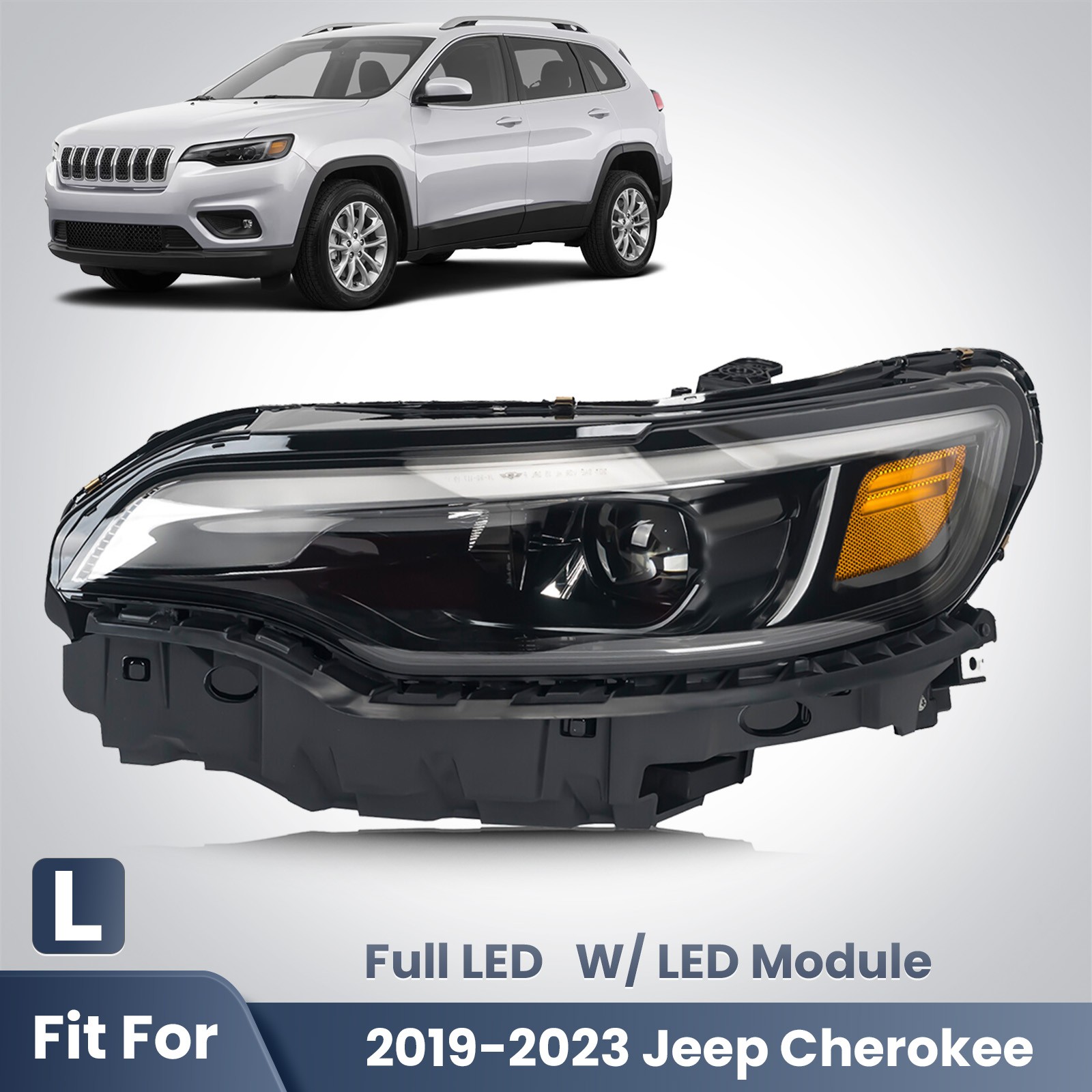 For 2019-2023 Jeep Cherokee Full LED Headlight w/Bulb w/Module Left Driver