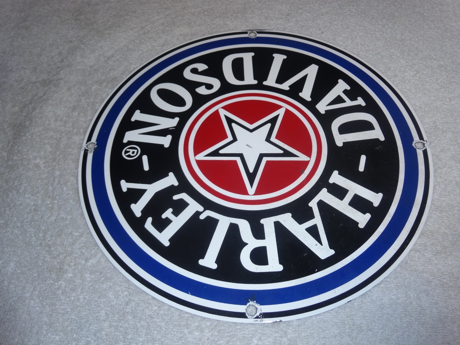 VINTAGE HARLEY DAVIDSON MOTORCYCLE 11 1/4" PORCELAIN METAL GASOLINE OIL HOG SIGN