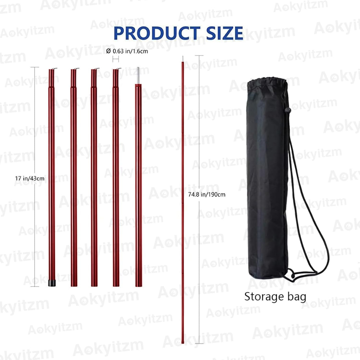 Tent Poles,Adjustable Portable Tent Poles-74.8" Sturdy and Durable Rustproof Thi
