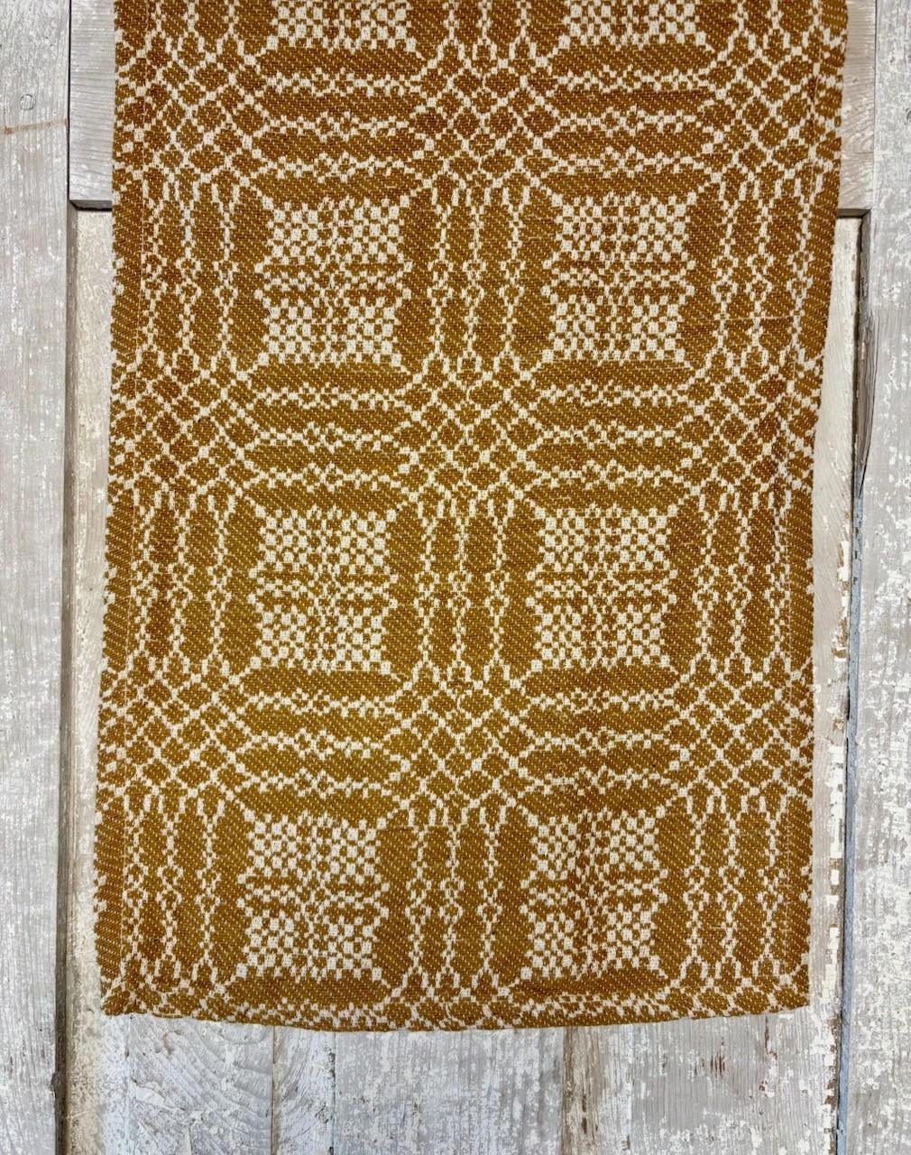 New Primitive NANTUCKET DARK MUSTARD COVERLET TABLE RUNNER Woven Topper 32"
