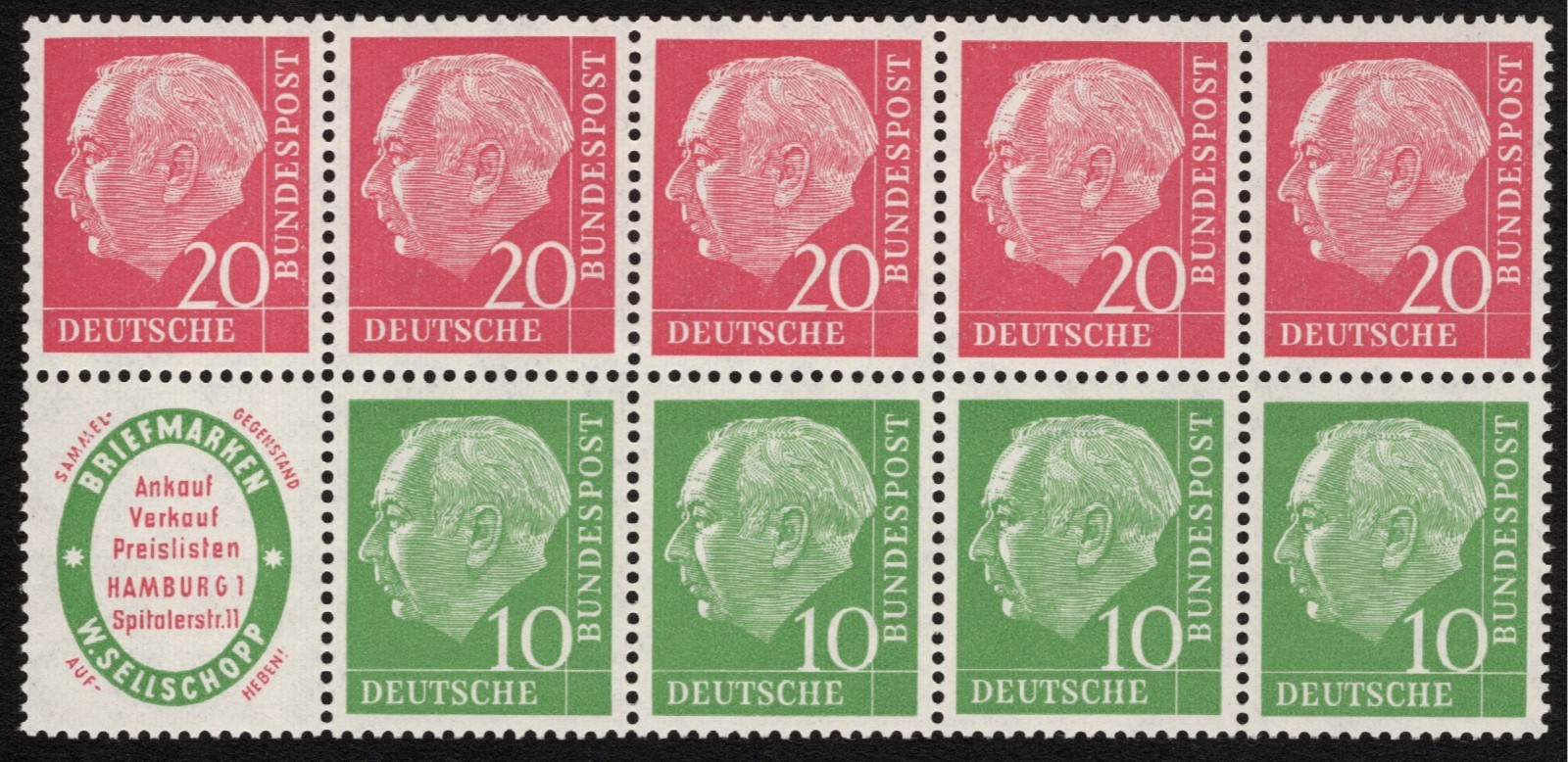 MNH 1955 West German Booklet Pane, Scott #708a**