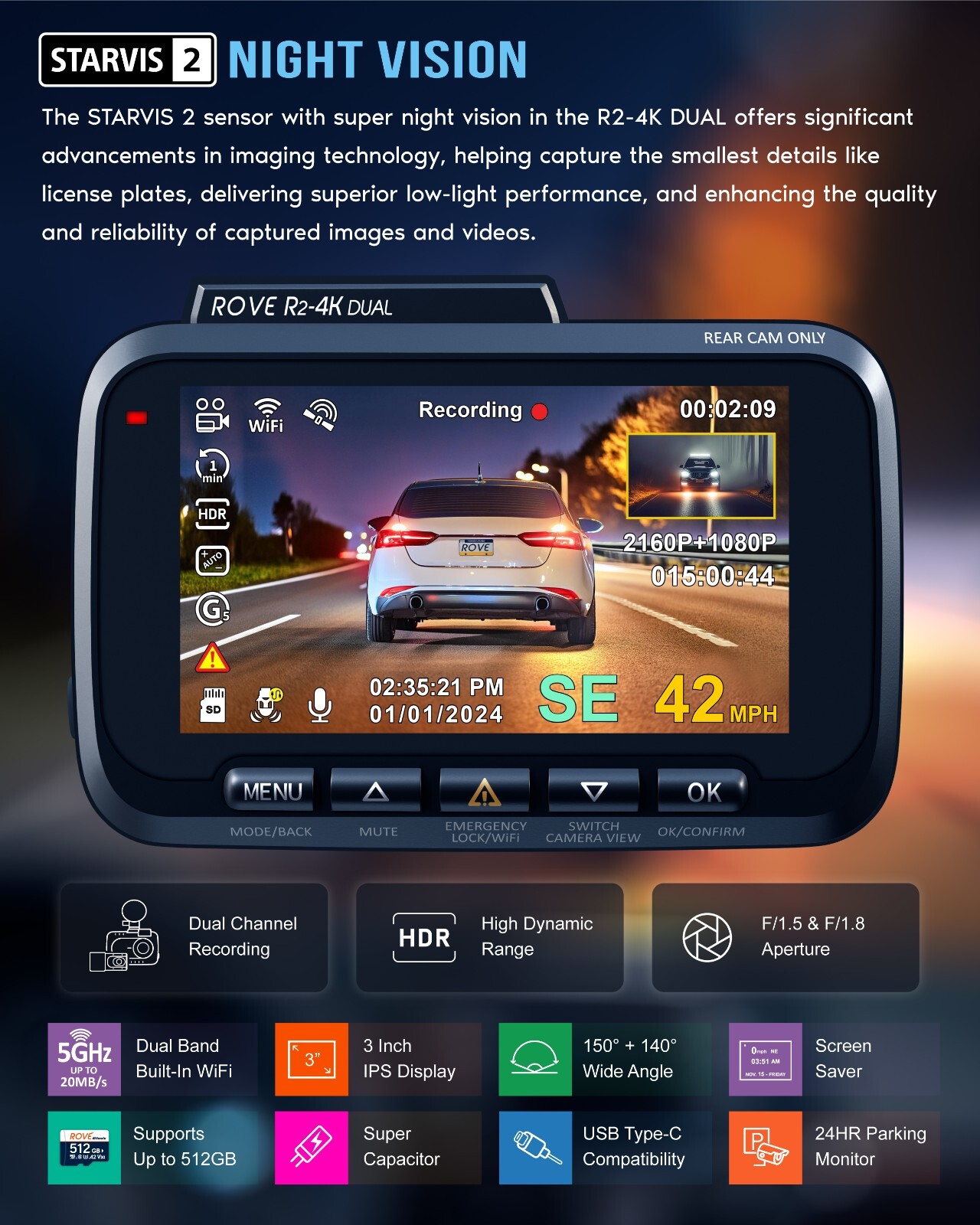 [Open Box] ROVE R2-4K Dual Dash Cam | Returned Item within their 1st 30-days