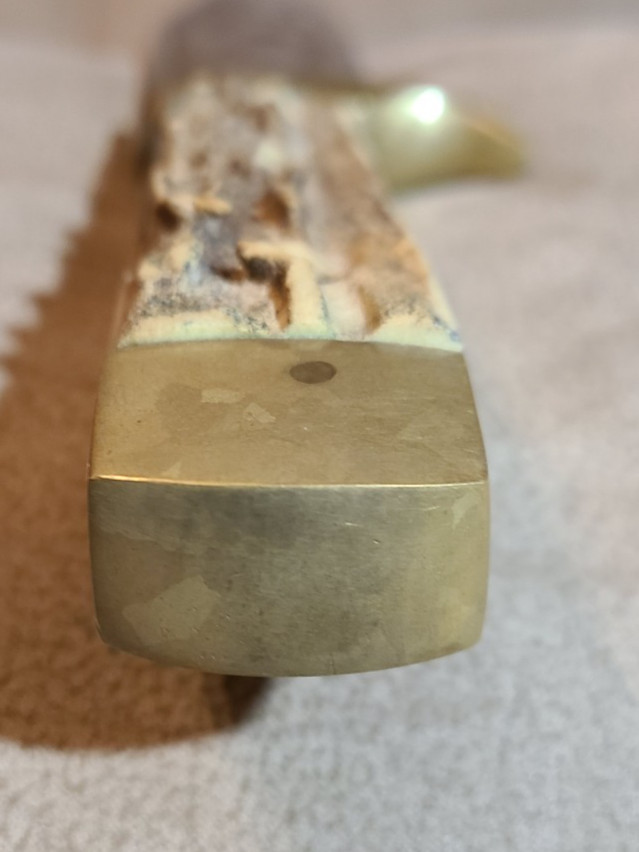 Large About 1 1/2 Pound Stag Bowie Indian Hunting Buffalo Scene Germany Chrome