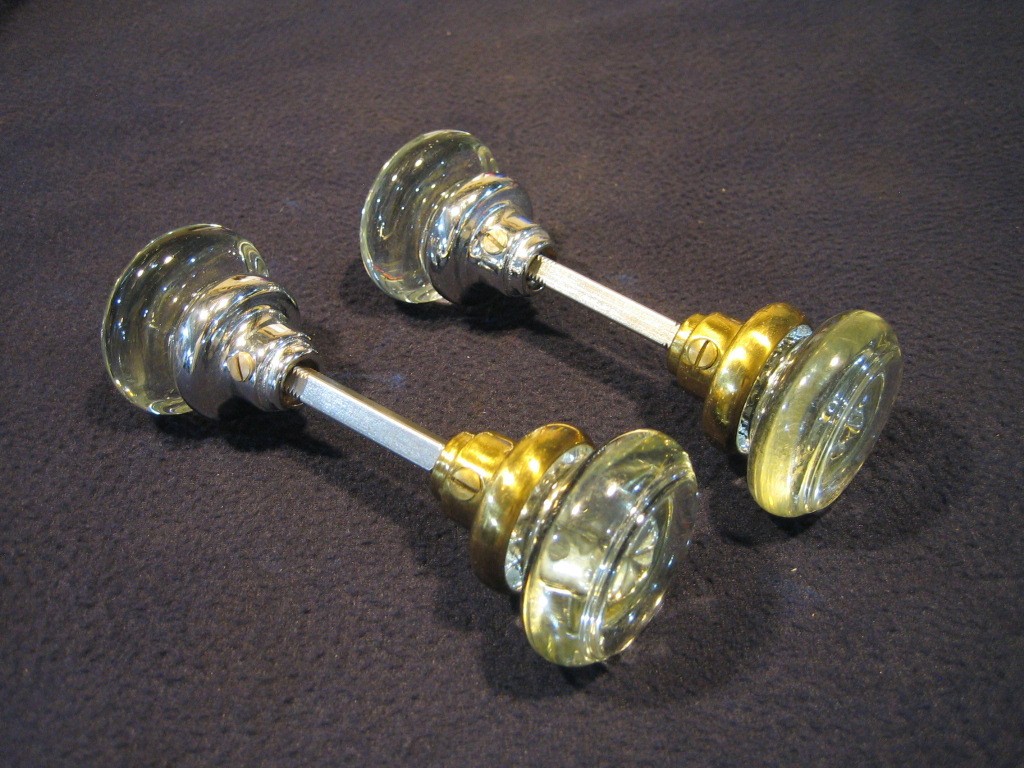 Incredible Pair Antique Victorian Round Crystal Glass Door Knobs early 1900's
