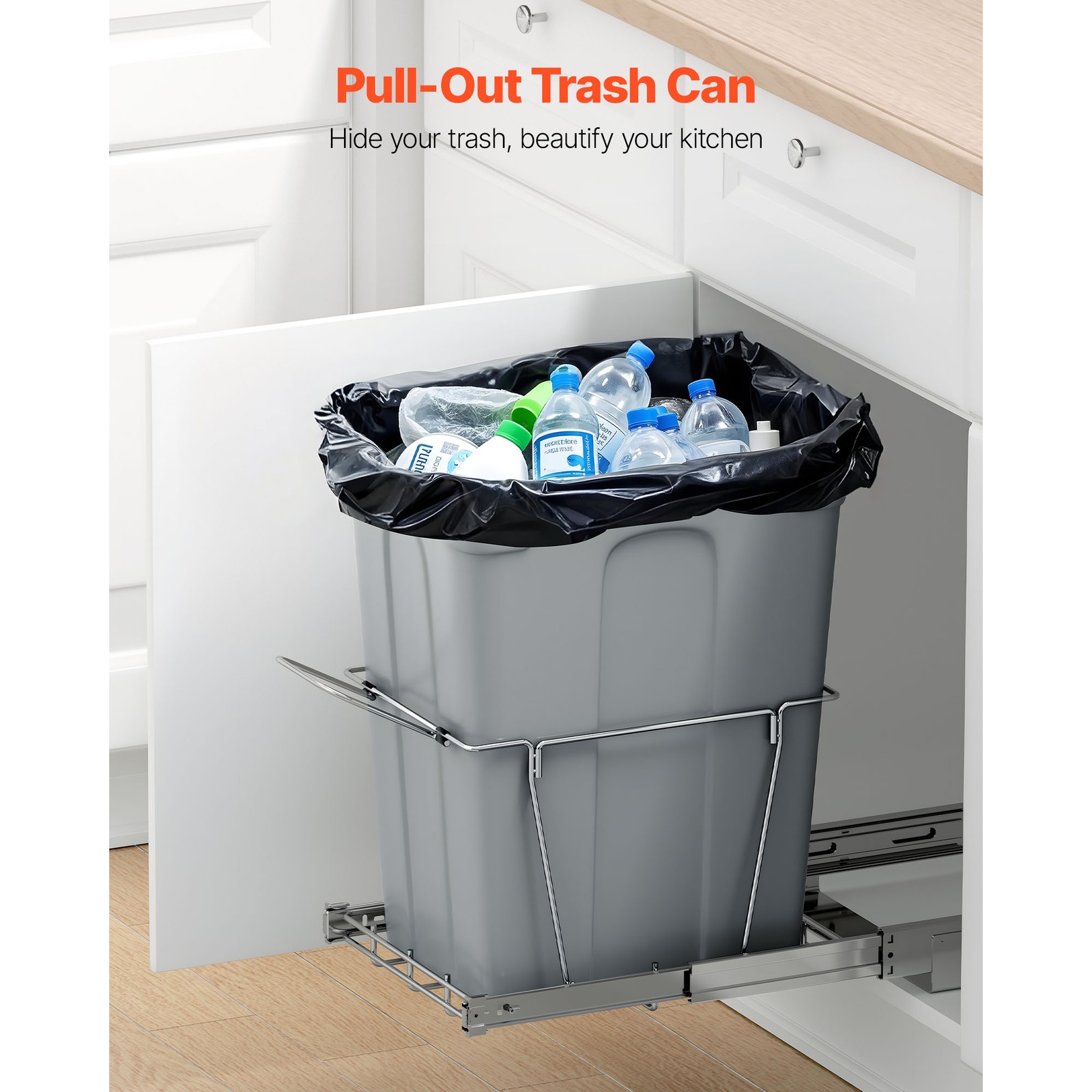 35QT Pullout Waste Container Under Cabinet Kitchen Garbage Bin Trash Can
