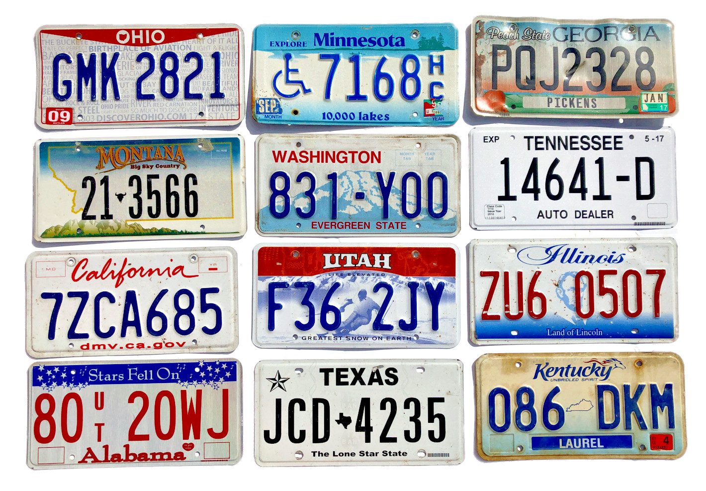 Pack of 12 Craft Condition License Plates from 12 States for Art Projects