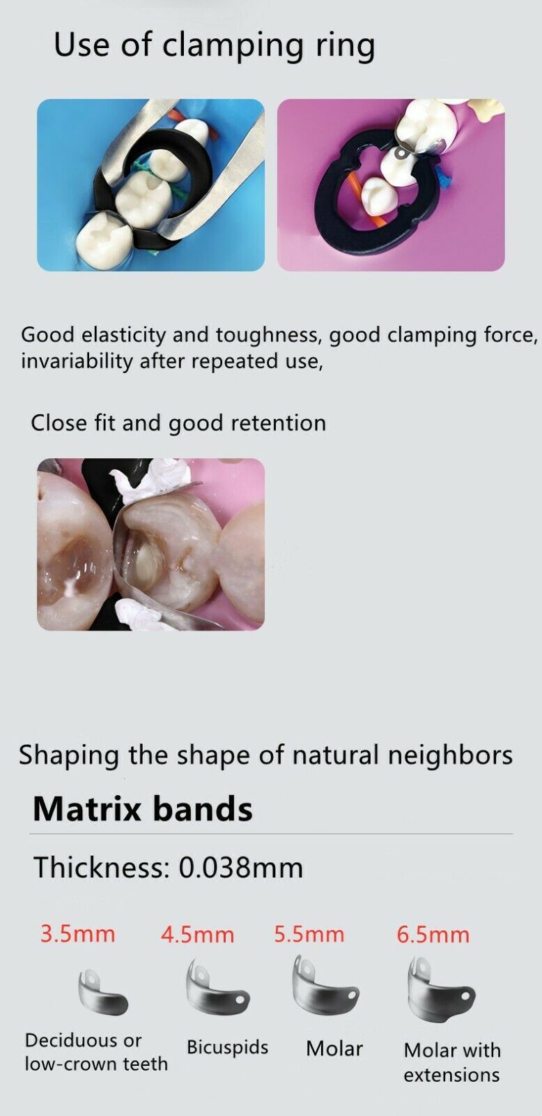 Dental Sectional Matrix Contoured Matrice Fits Triodent Clip Ring Matrices 32Pc