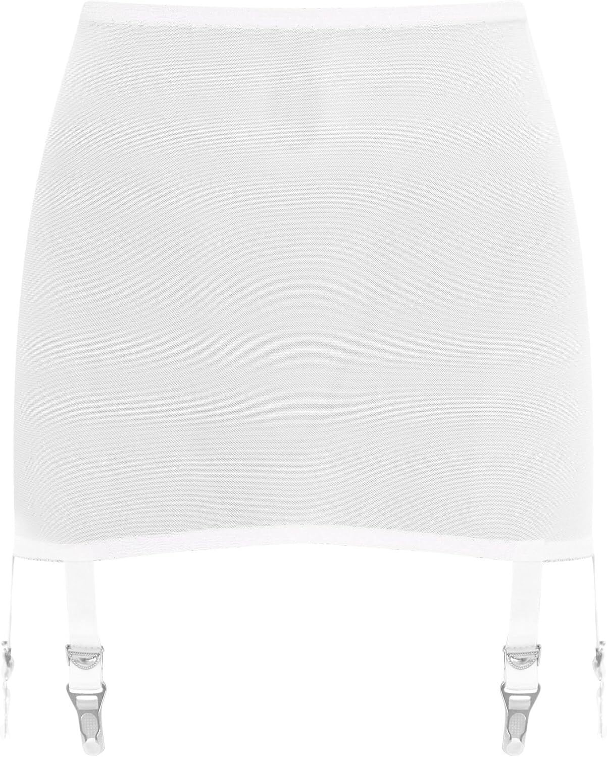 Luxallacki High Waist Sheer Mesh Garter Girdle 6 Straps Belt Mini Skirt Lingerie