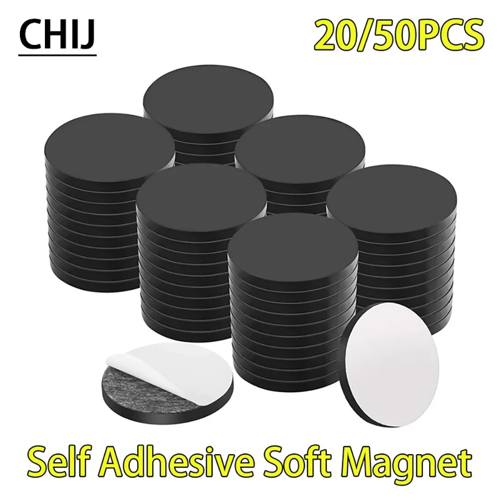 20/50PCS Round Self-Adhesive Magnetic Sheets Flexible Magnet Stickers for Home