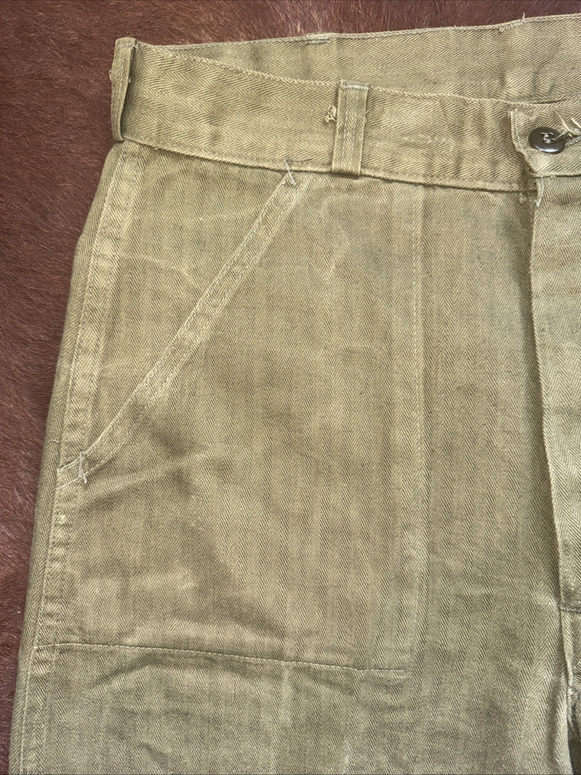 Vintage Military HBT Pants Trousers Sz 31x32 Faded Gusset Maker Unknown