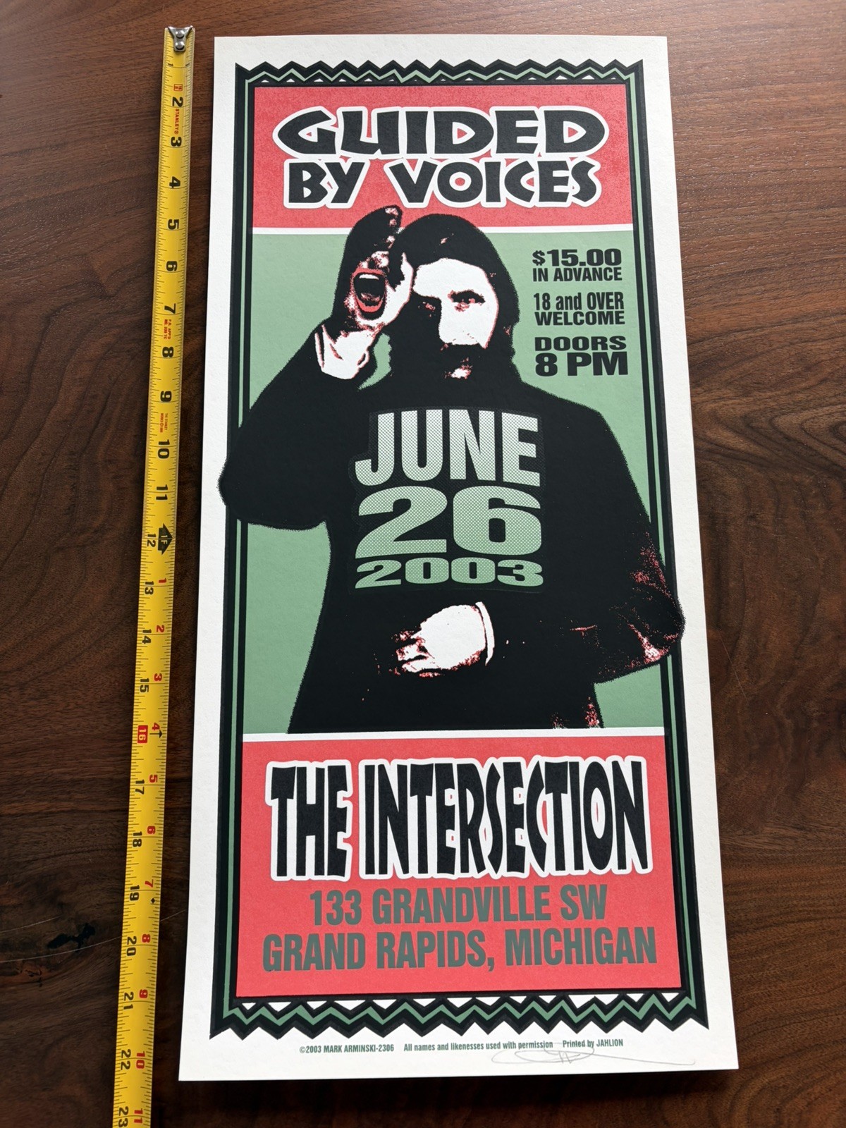 Guided By Voices Concert Poster - Grand Rapids, 2003. Signed by Mark Arminski