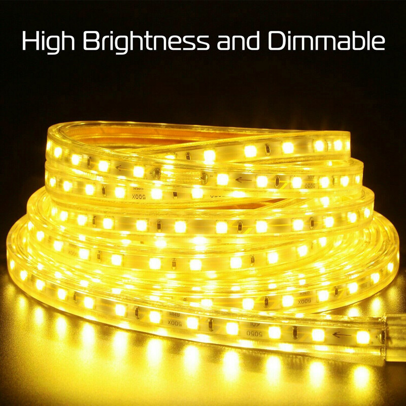 110V 5050 LED Strip Light Flexible Tape Lighting Rope Home Outdoor With US Plug