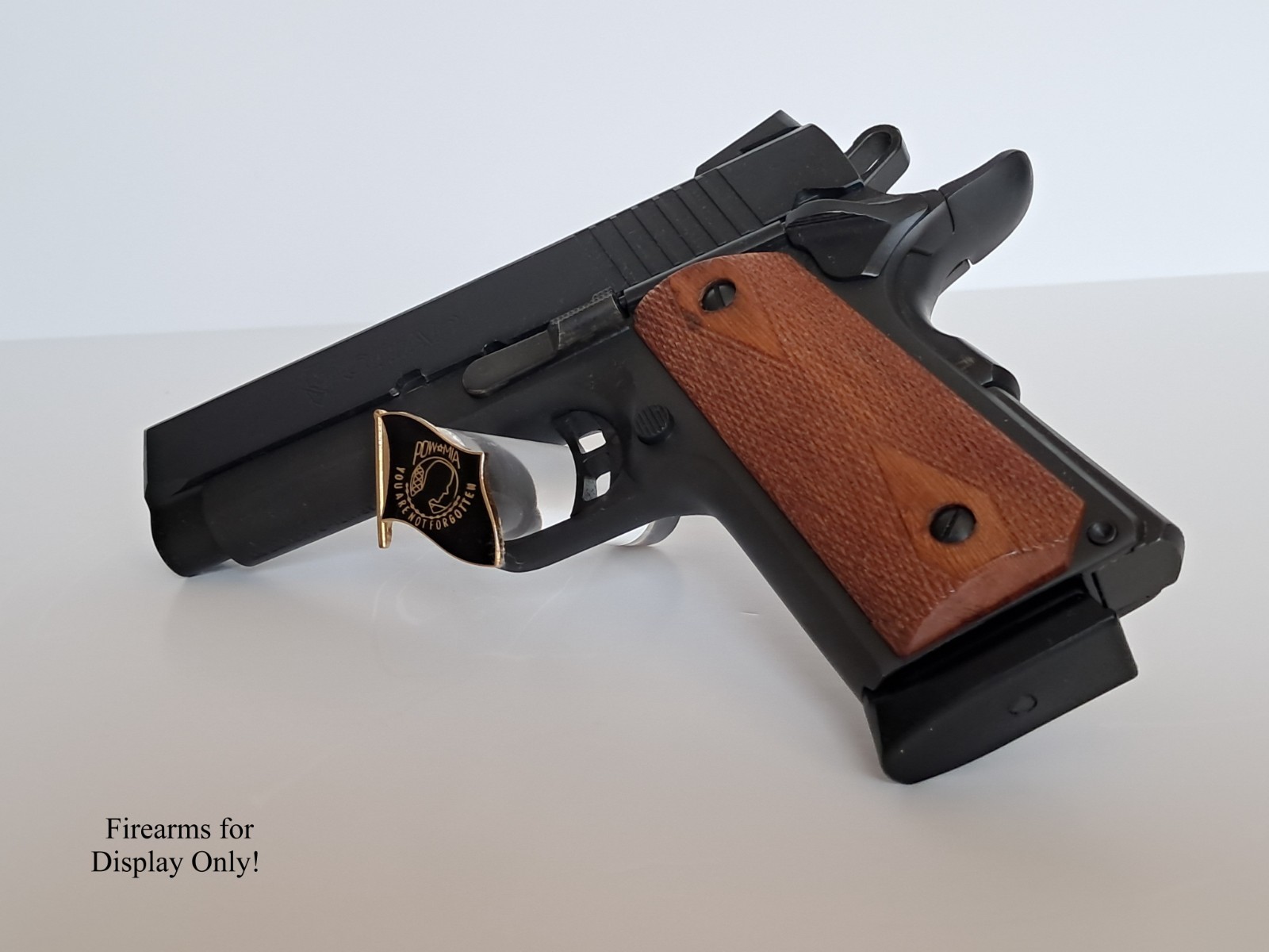 Handgun Firearm Gun Safe Shelf Display Rod - 7/8" POW*MIA Enamel Topper