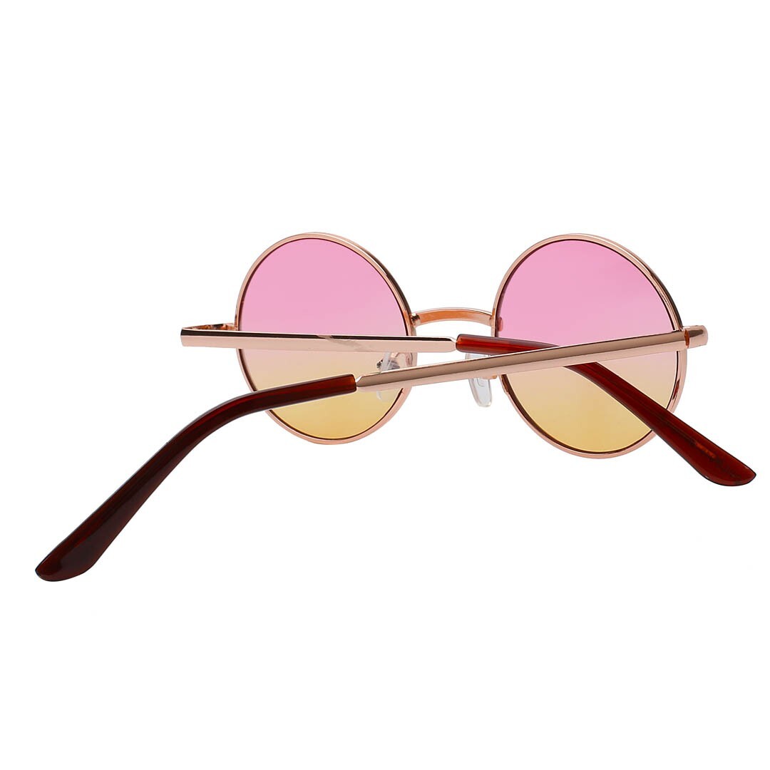 KIDS CHILD SIZE ROUND SUNGLASSES 2 TONE PINK-YELLOW COLORED LENS HIPPIE CIRCLE