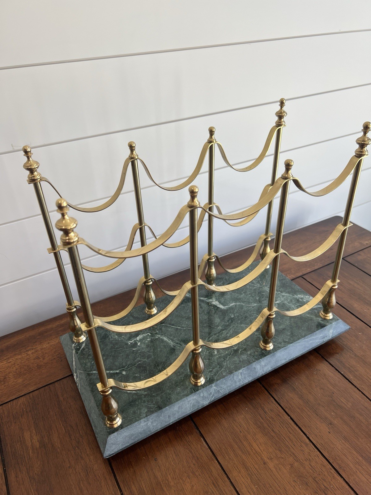 WINE Bottle RACK TRAY Magazine HOLDER Brass Marble BARWARE CHIC DUDE