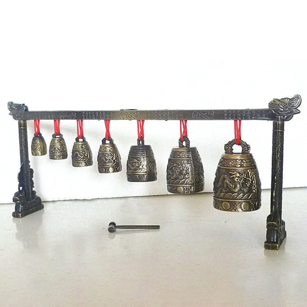 Rare Collectable Musical Meditation Gong with 7 Ornate Bells with Dragon Design