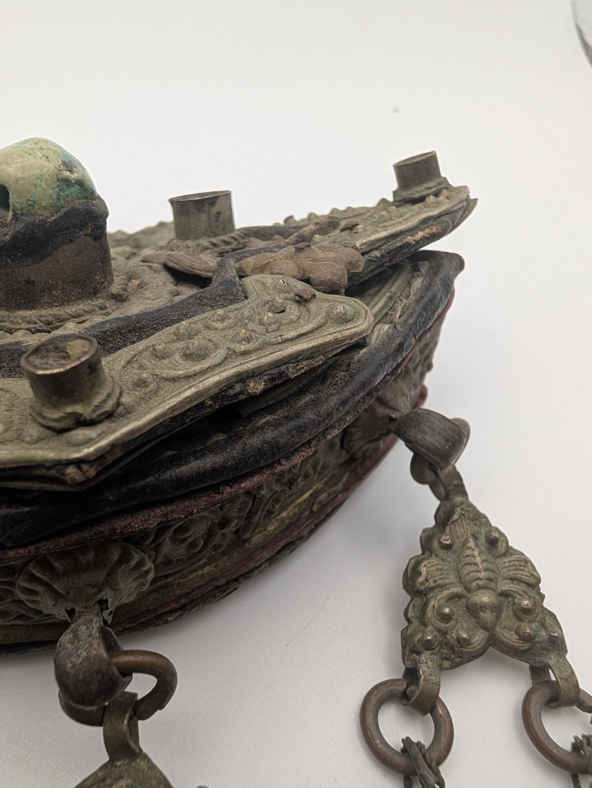 Antique 19thC Tibetan Chakmak Tinder Pouch & Matching Leather Belt Strap Set